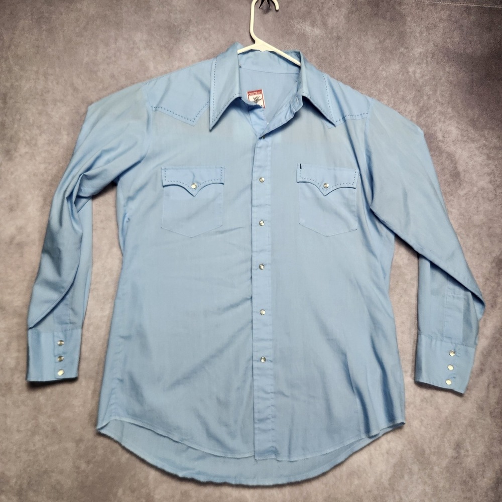 Chute #1 Mens Large Blue Pearl Snap Western Shirt Long Sleeve Vintage Sheer